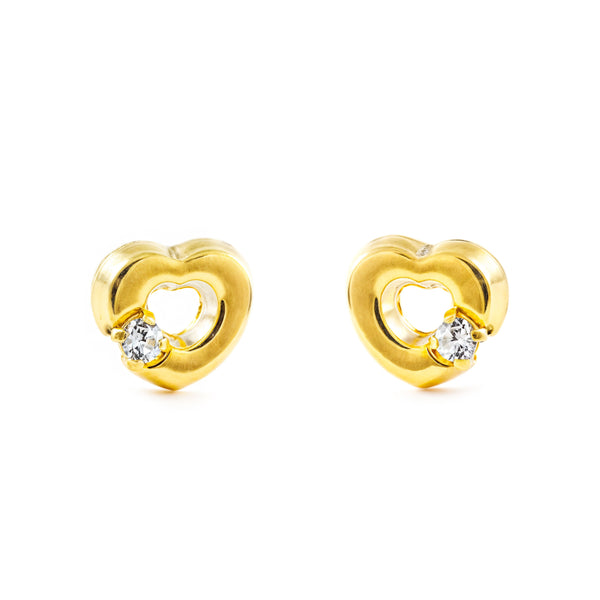 Orecchini bambini Cuore Zircone Oro Giallo 18K
