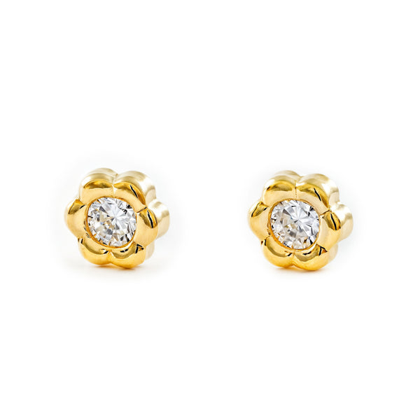 Orecchini ragazza fiore margherita Zircone Oro Giallo 18K