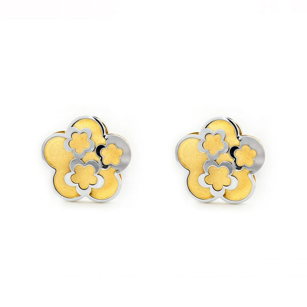 Orecchini ragazza fiore margherita Bicolore 18K