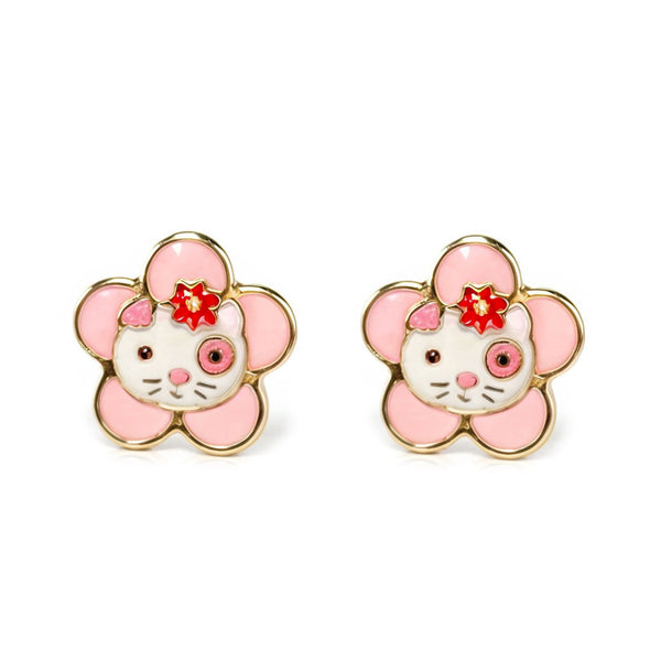 Orecchini ragazza Smalto multicolore Gatto Oro Giallo 18K