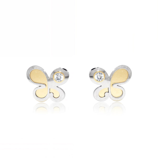Orecchini ragazza Farfalla Zircone Bicolore 18K opaca e brillante