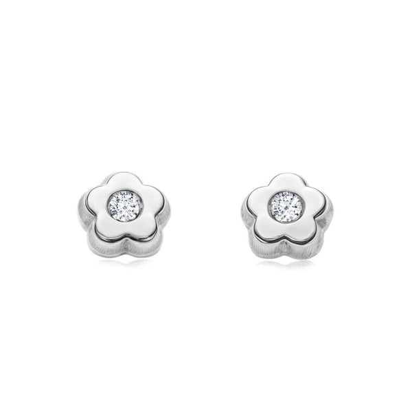 Orecchini bambini fiore margherita Zircone Oro Bianco 18K