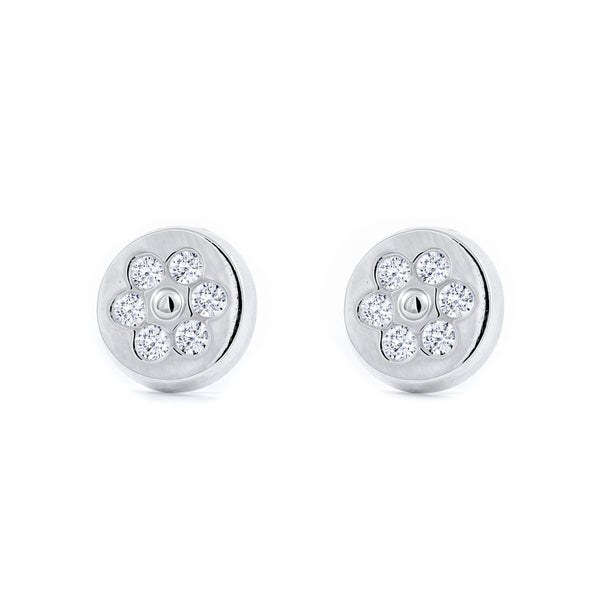Orecchini ragazza donna Rotondo Zircone Oro Bianco 18K