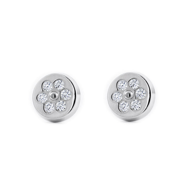 Orecchini ragazza Rotondo Zircone Oro Bianco 18K