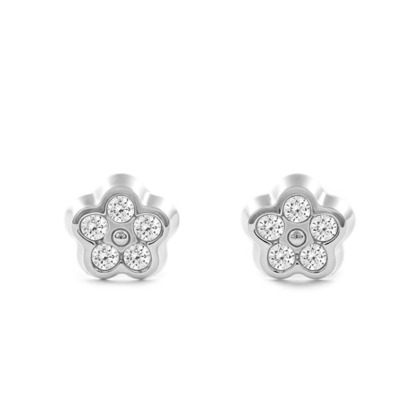 Orecchini ragazza fiore margherita Zircone Oro Bianco 18K