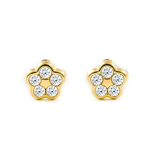 Orecchini bambini fiore margherita Zircone Oro Giallo 9K