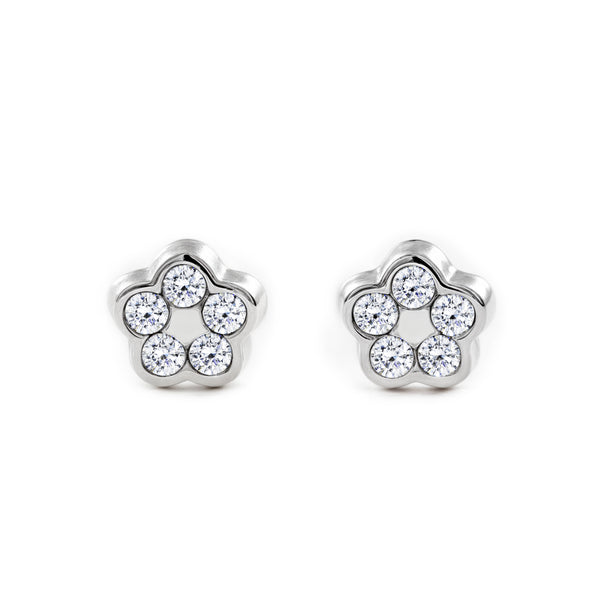 Orecchini bambini fiore margherita Zircone Oro Bianco 9K