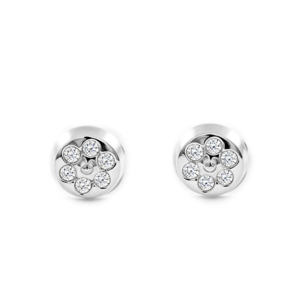Orecchini bambini Rotondo Zircone Oro Bianco 9K