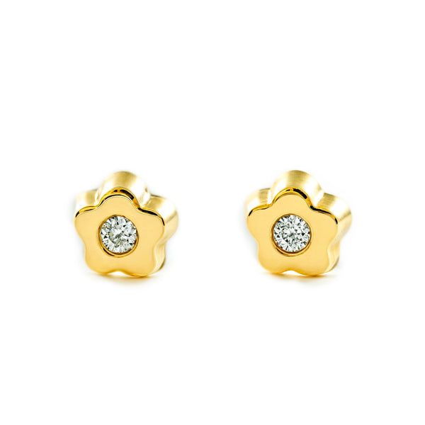 Orecchini bambini fiore margherita Zircone Oro Giallo 18K