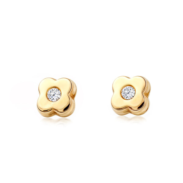 Orecchini bambini Trifoglio Zircone Oro Giallo 9K