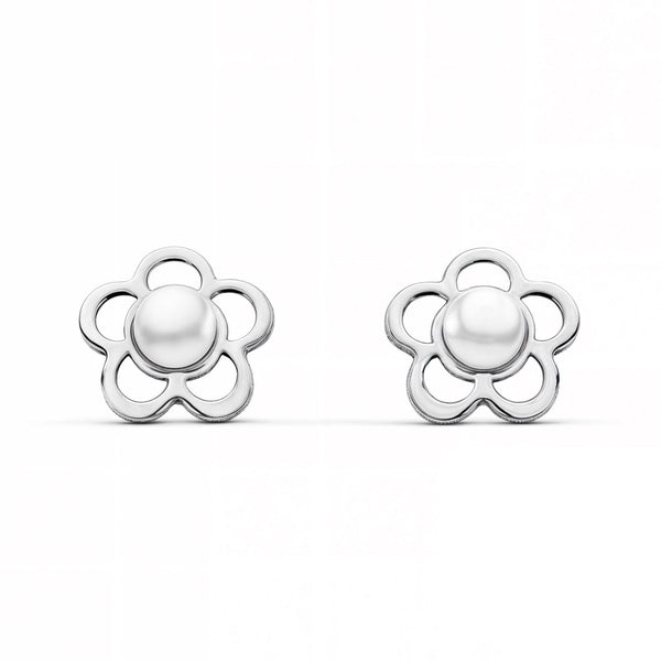 Orecchini bambini Fiore Perla 2 mm Oro Bianco 9K