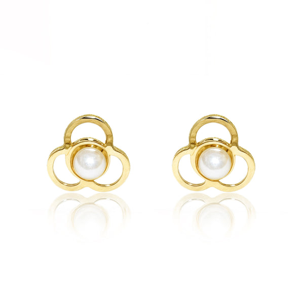 Orecchini bambini Trifoglio Perla 2 mm Oro Giallo 18K