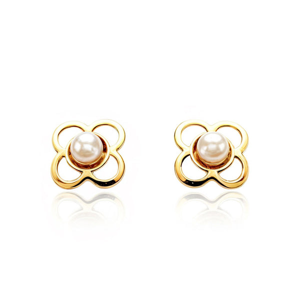 Orecchini bambini Trifoglio Perla 2 mm Oro Giallo 18K