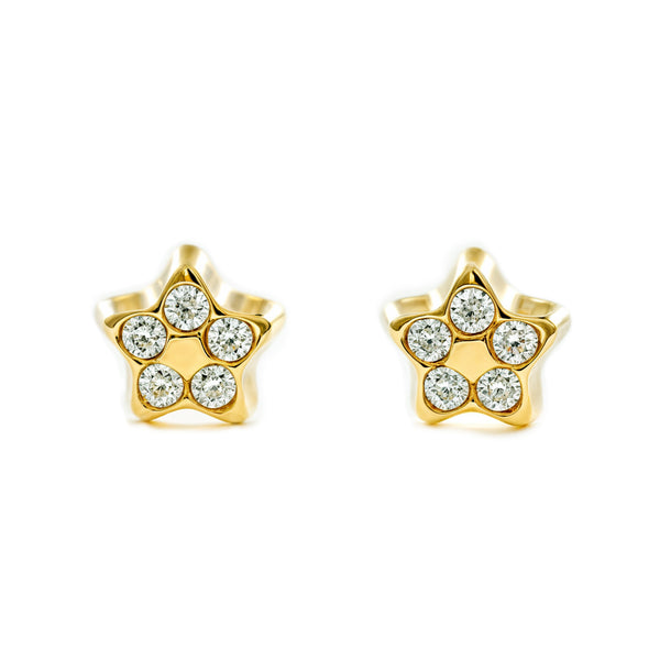 Orecchini bambini ragazza Stella Zircone Oro Giallo 9K