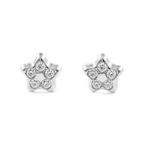 Orecchini bambini ragazza Stella Zircone Oro Bianco 18K