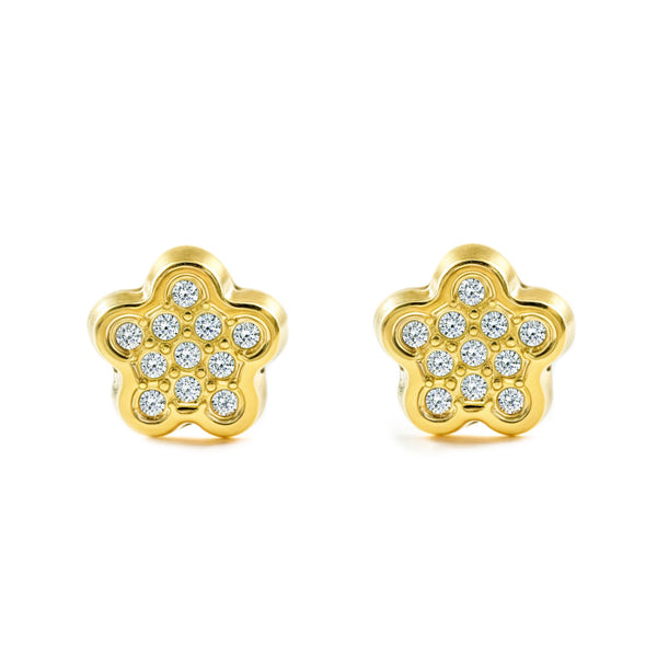 Orecchini ragazza Fiore Zircone Oro Giallo 18K