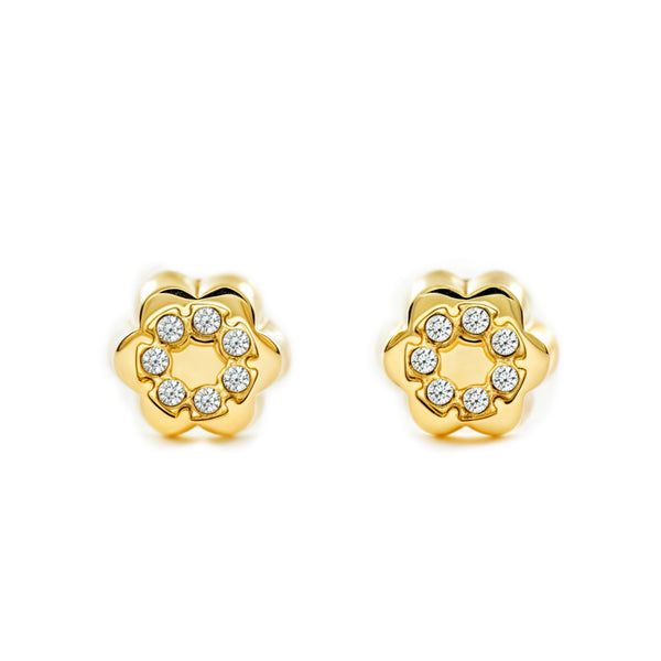 Orecchini bambini ragazza Fiore Zircone Oro Giallo 9K
