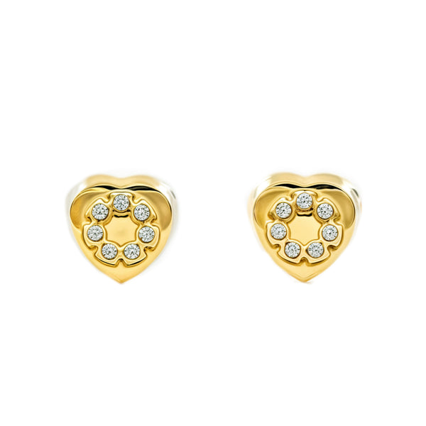 Orecchini bambini ragazza Cuore Zircone Oro Giallo 9K
