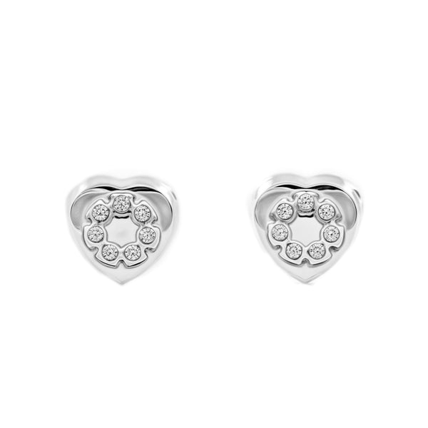 Orecchini bambini ragazza Cuore Zircone Oro Bianco 9K