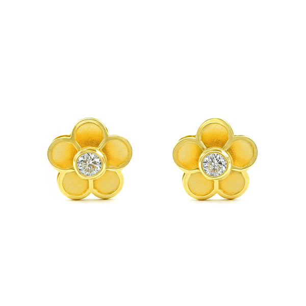 Orecchini ragazza Fiore Zircone Oro Giallo 18K opaca e brillante