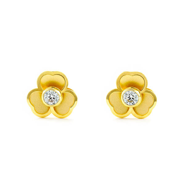 Orecchini ragazza Trifoglio Zircone Oro Giallo 18K opaca e brillante