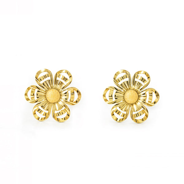 Orecchini ragazza donna Fiore Oro Giallo 18K opaca e brillante