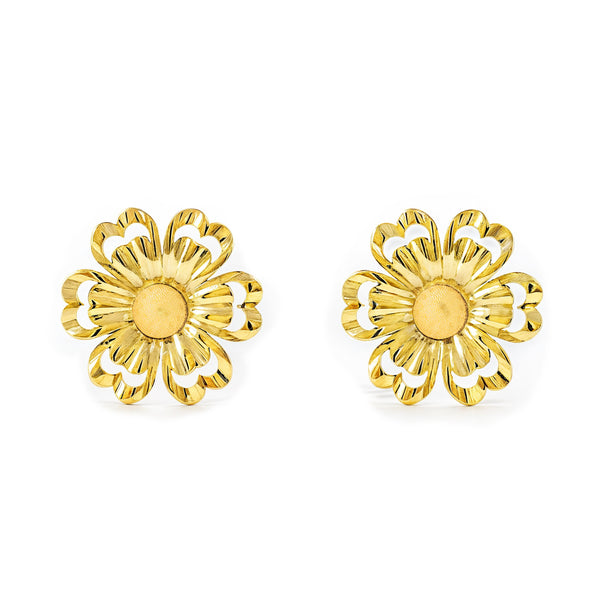 Orecchini ragazza donna Fiore Oro Giallo 18K opaca e brillante