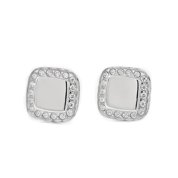 Orecchini ragazza donna Quadrato Zircone Oro Bianco 9K