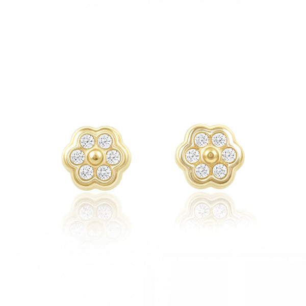 Orecchini bambini fiore margherita Zircone Oro Giallo 9K