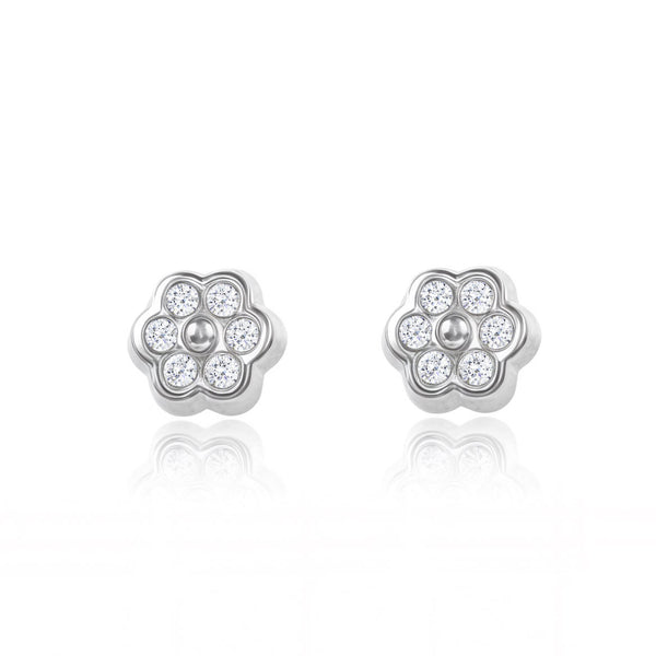Orecchini bambini fiore margherita Zircone Oro Bianco 18K