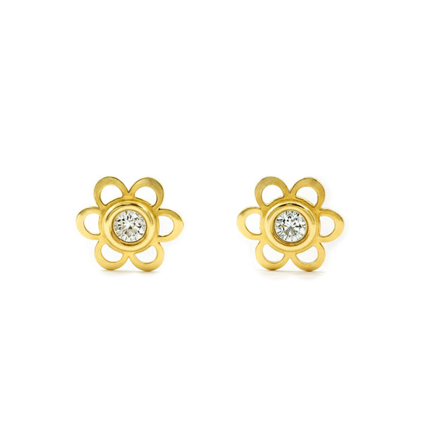 Orecchini bambini ragazza fiore margherita Zircone Oro Giallo 9K