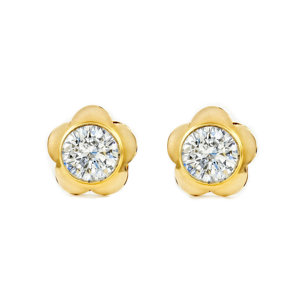 Orecchini ragazza donna fiore margherita Zircone Oro Giallo 9K