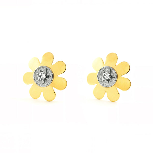 Orecchini bambini ragazza Fiore Zircone Bicolore 18K