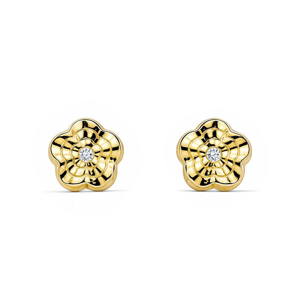 Orecchini bambini ragazza Fiore Zircone Oro Giallo 18K