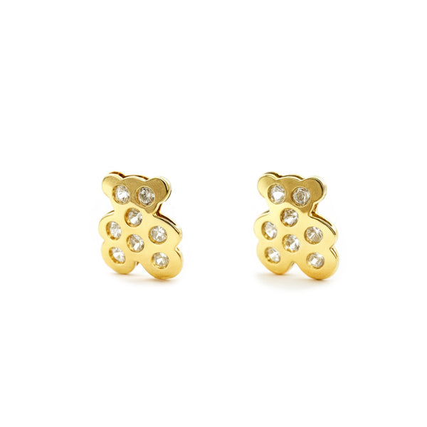 Orecchini bambini ragazza Orso Zircone Oro Giallo 18K