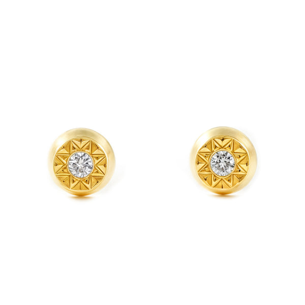 Orecchini bambini ragazza Rotondo Zircone Oro Giallo 18K