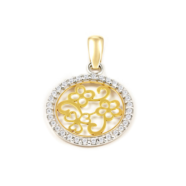 Pendente ciondolo brillante Fiori Zircone Bicolore 18K