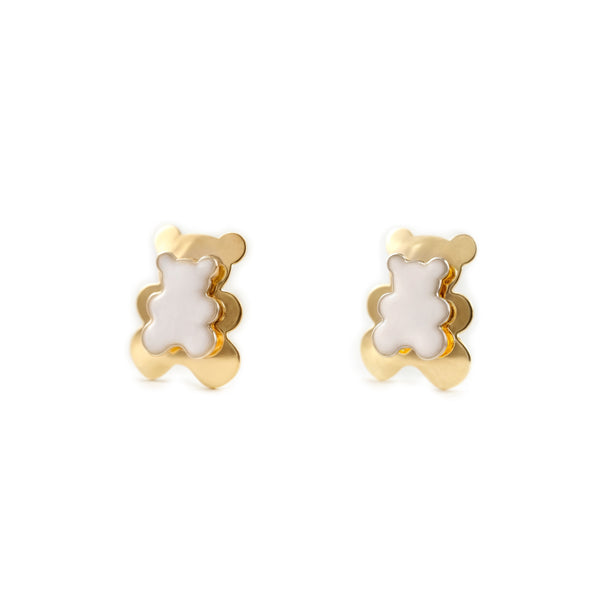 Orecchini ragazza Smalto bianco Orso Oro Giallo 9K