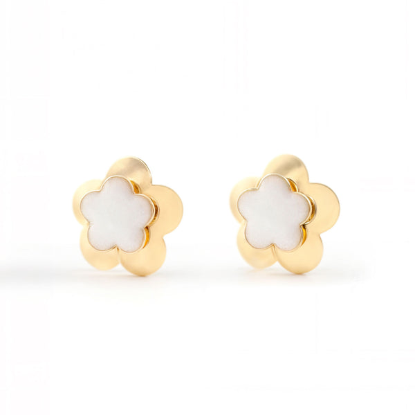 Orecchini ragazza Smalto bianco Fiore Oro Giallo 9K