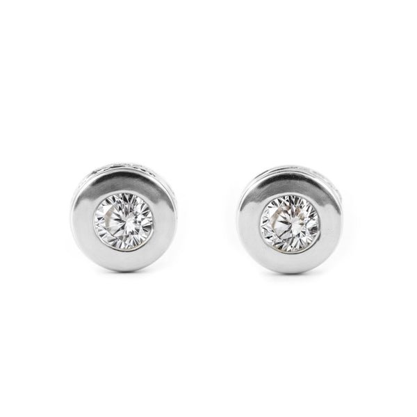 Orecchini bambini Rotondo Zircone Oro Bianco 18K