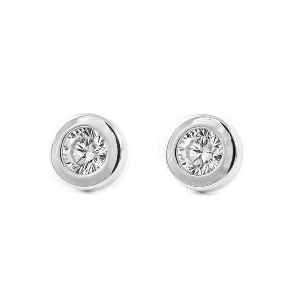 Orecchini bambini ragazza Rotondo Zircone Oro Bianco 18K