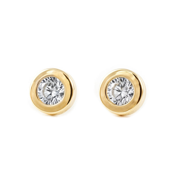 Orecchini bambini ragazza Rotondo Zircone Oro Giallo 18K