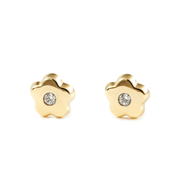 Orecchini bambini ragazza fiore margherita Zircone Oro Giallo 9K