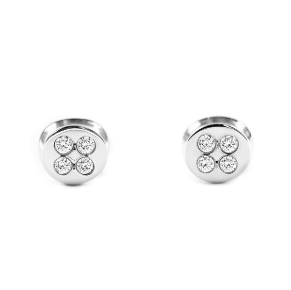 Orecchini bambini Rotondo Zircone Oro Bianco 9K