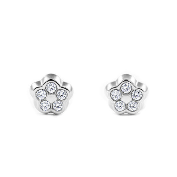 Orecchini bambini fiore margherita Zircone Oro Bianco 9K