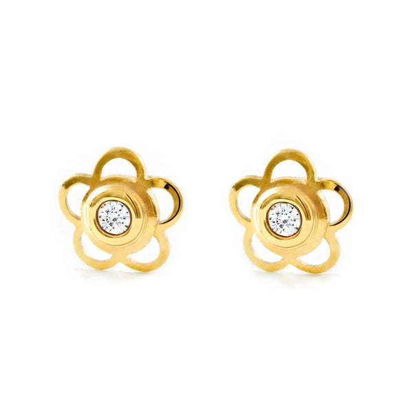 Orecchini bambini ragazza fiore margherita Zircone Oro Giallo 9K