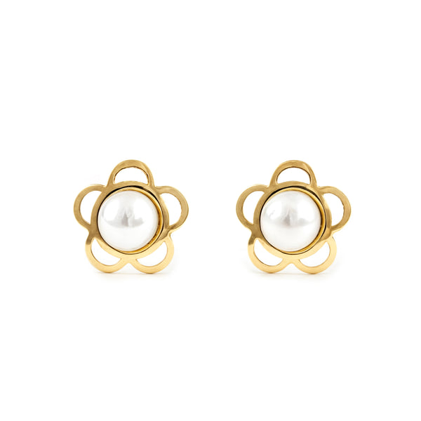 Orecchini bambini ragazza fiore margherita Perla 3.5 mm Oro Giallo 9K