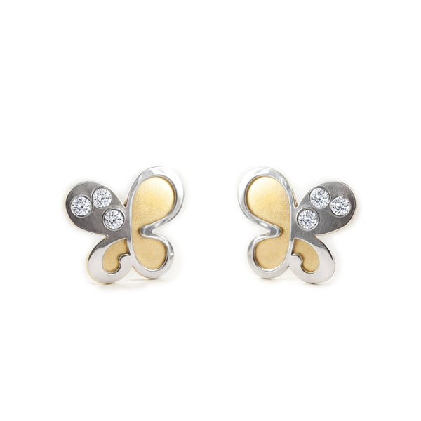 Orecchini ragazza Farfalla Zircone Bicolore 18K opaca e brillante