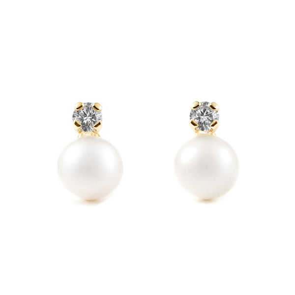 Orecchini ragazza Zircone Perla 5 mm Oro Giallo 18K