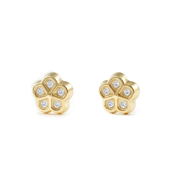 Orecchini bambini ragazza fiore margherita Zircone Oro Giallo 9K